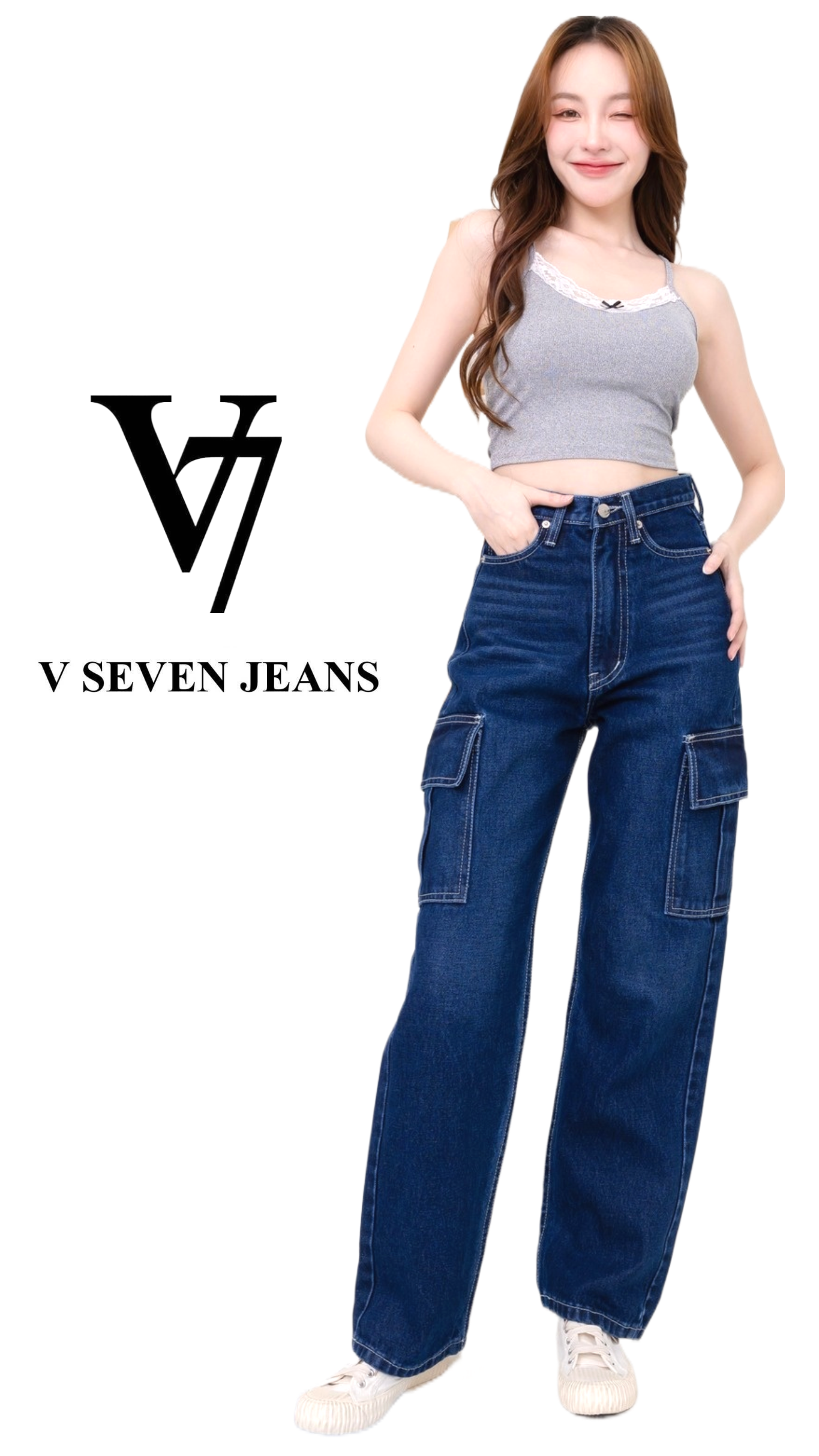 กางเกงยีนส์ V Seven Jean รุ่น V7-10 ยีนกระบอกคาร์โก้ผ้าไม่ยืด
